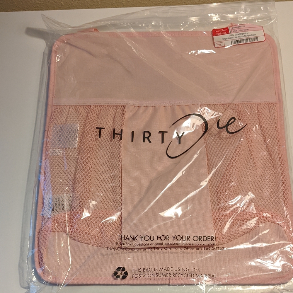 Thirty One Utility Tote Organizer Cotton Candy Pink NEW Car Travel